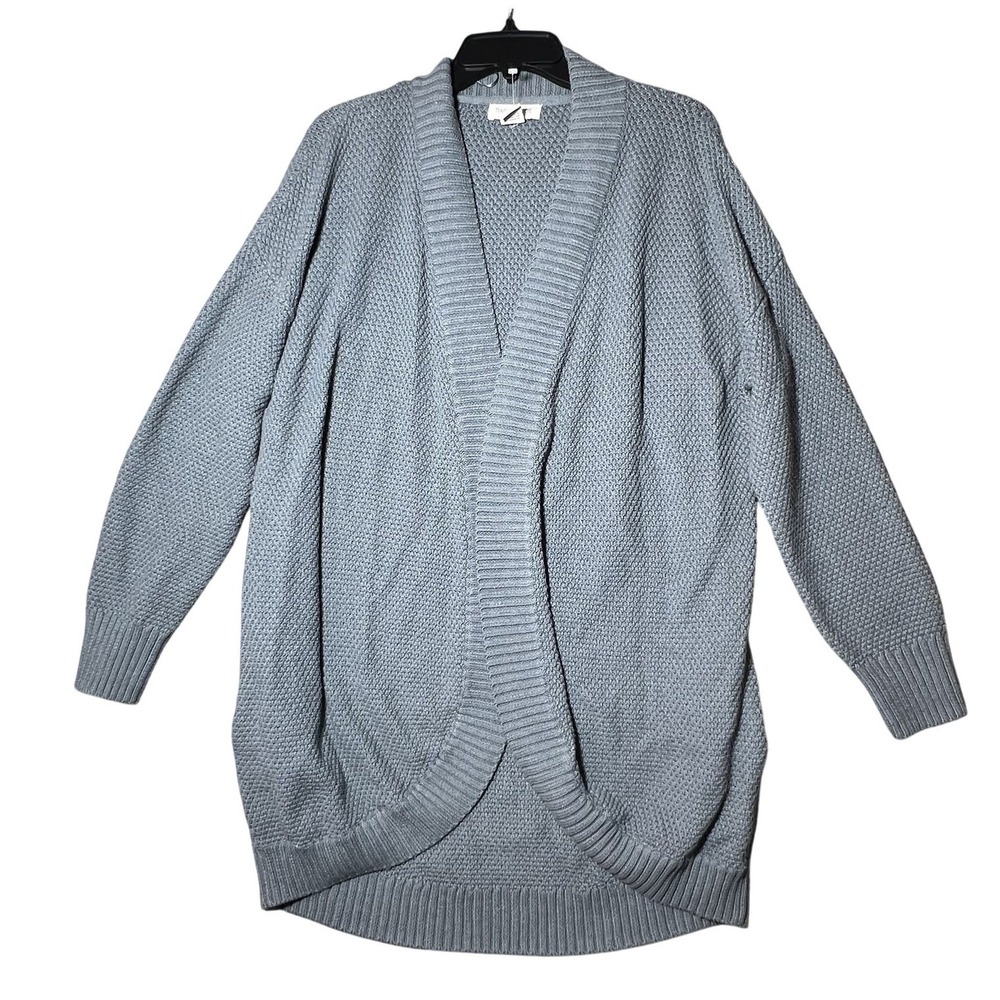 Rachel Zoe Women's M Medium Gray Blue‎ Open Front Long Cardigan Sweater Cotton